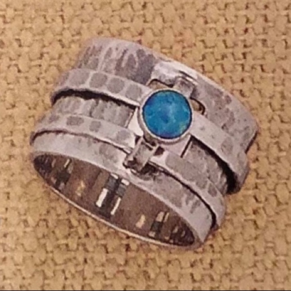 Vintage Silpada Sterling Blue Faux Opal Spinner Ring R0896 Size 6 3/4